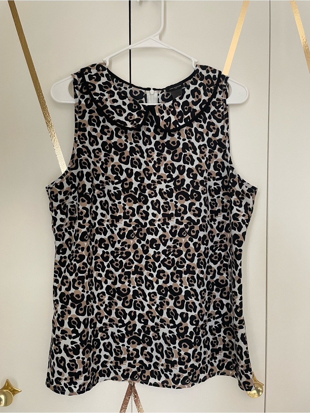 Ann Taylor Leopard Print Sleeveless Top - Black, Tan & Cream